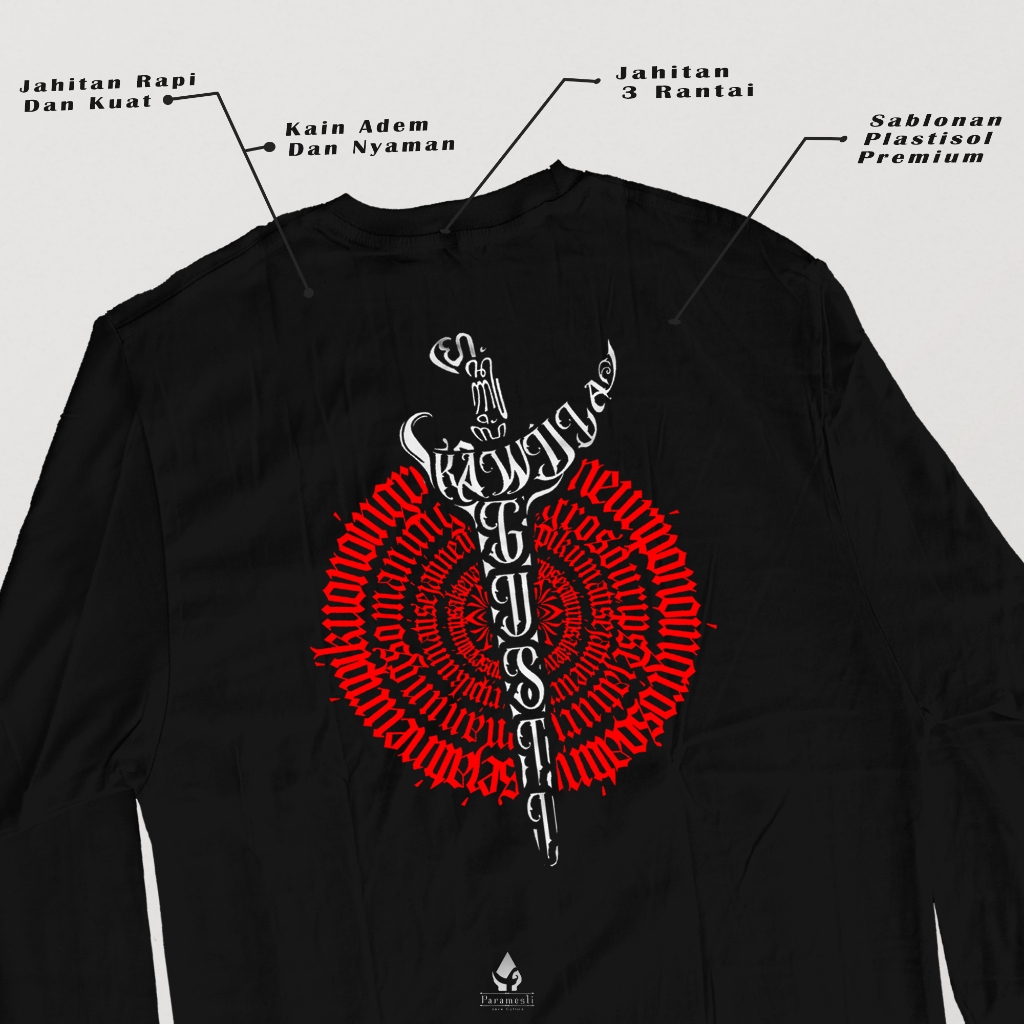 Paramesti:Kaos Jawa Distro Cowok Cewek Dewasa Bahan Cotton Combed Atasan Lengan Panjang Motif Kawulo