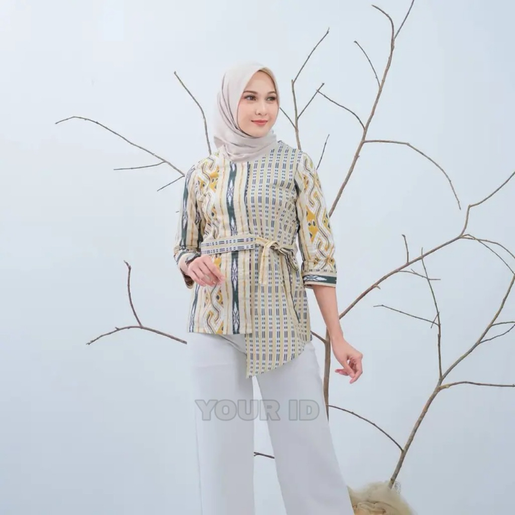 Batik Kerja Premium Motif Songket Atasan Batik Wanita Modern Lengan Panjang Kombinasi