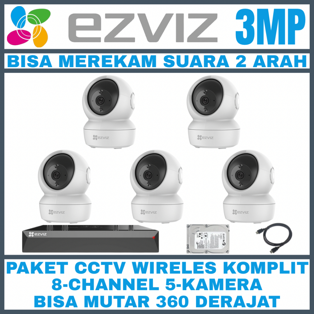 PAKET CCTV EZVIZ 3MP 8 CHANNEL 5 KAMERA WIRELESS