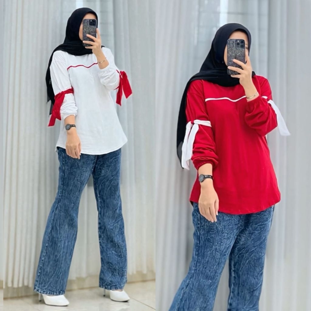 SETCEL JEANS JEVANNI MERAH PUTIH