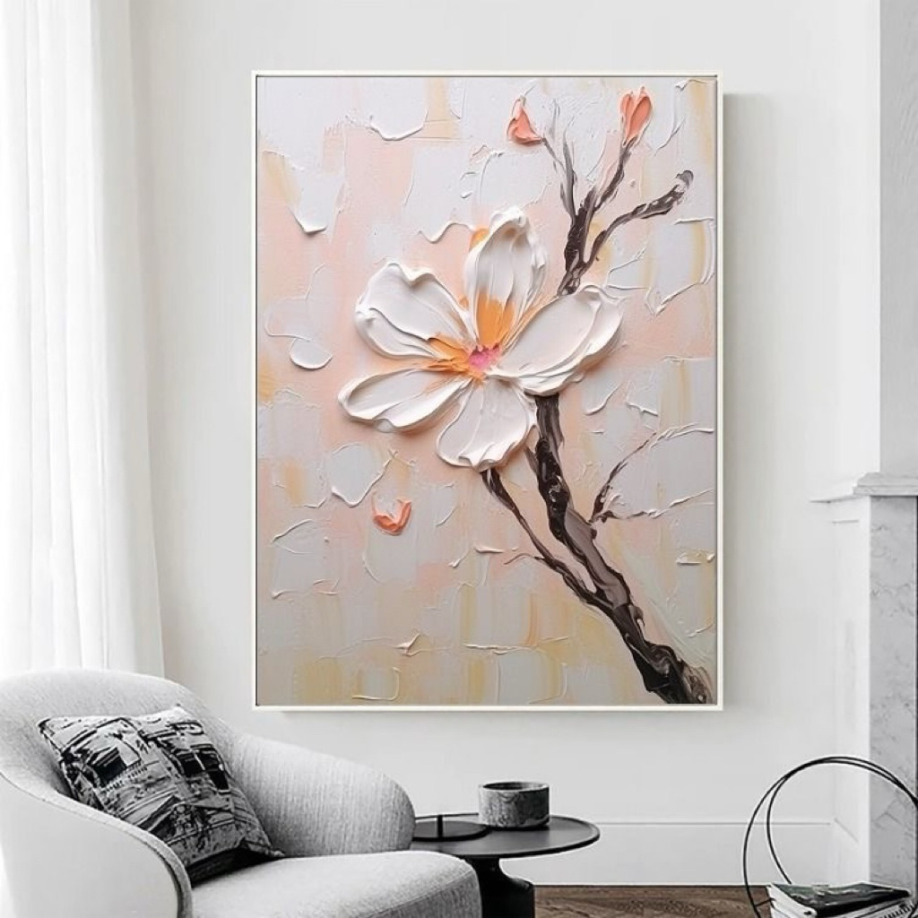 Lukisan bunga sakura satu || Lukisan bunga cantik || tekstur timbul tebal || Lukisan dekoratif || Lu