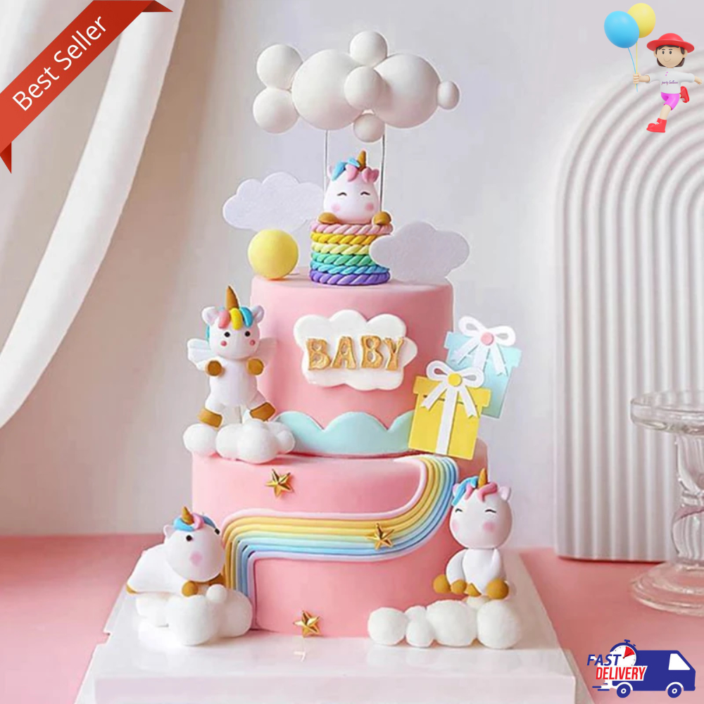 Cake Topper Unicorn Hiasan Kue Ulang Tahun Karakter Unicorn Pelangi / Pajangan Kue Ulang Tahun Unico