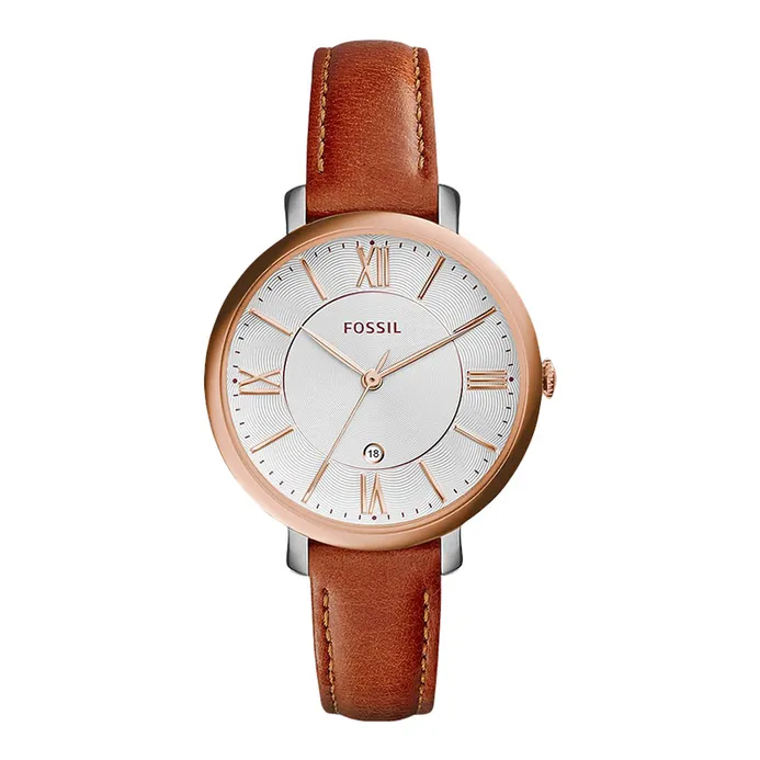 Fossil ES3842 Jacqueline Silver Dial Brown Leather Strap