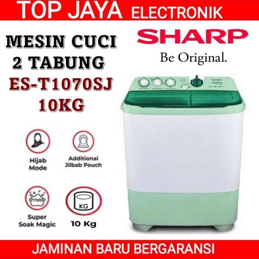 MESIN CUCI SHARP 10KG 2 TABUNG EST1070SJ-GR/SHARP MESIN CUCI 10 KG 2 TABUNG BERGARANSI RESMI