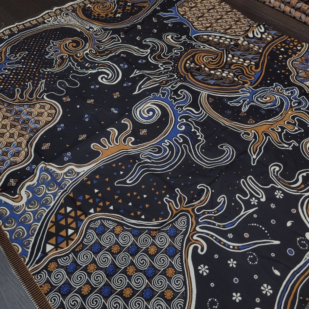 KAIN BATIK KATUN ABSTRAK WARNA LILAC UNGU MUDA LEMON BIRU DENIM DAN HITAM