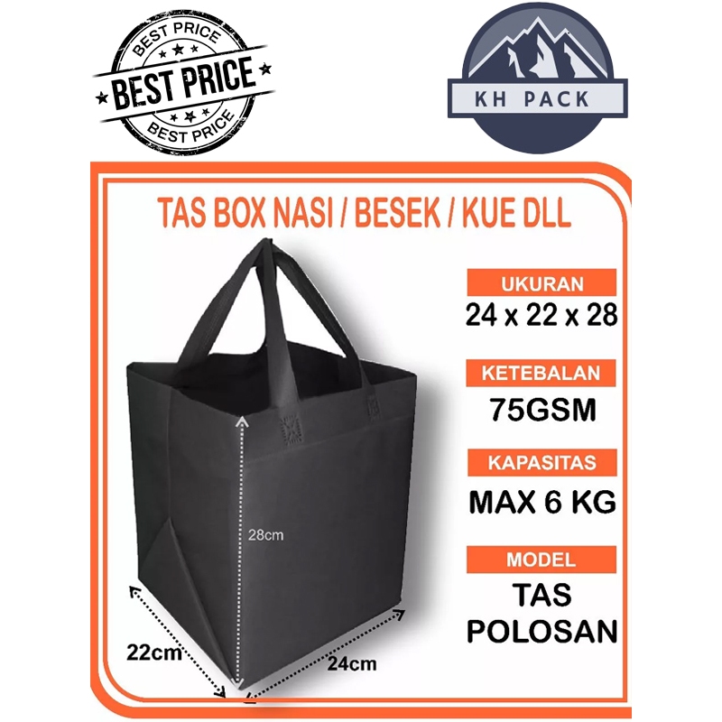 

1 LUSIN (12pc) Tas Spunbond Handle BOX DUS KUE uk 24x28x22 / Goodie Bag / Tas kain POLOS