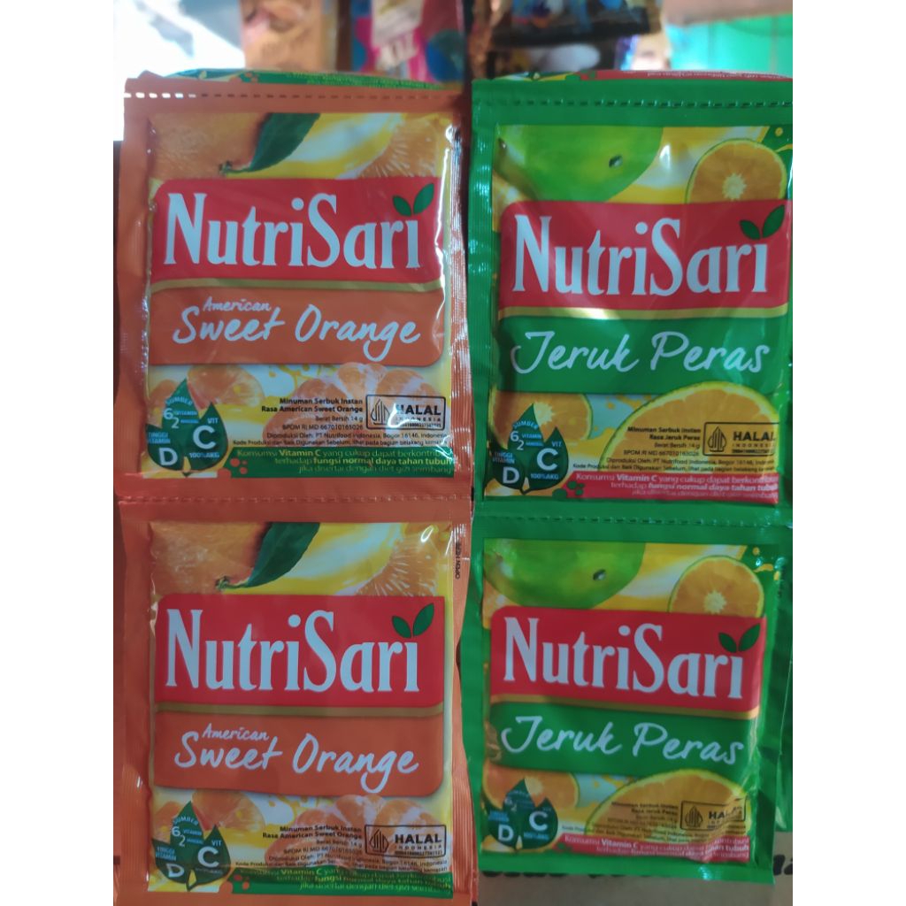 

Nutrisari sweet orange & jeruk peras 14g 1renceng isi 10pcs