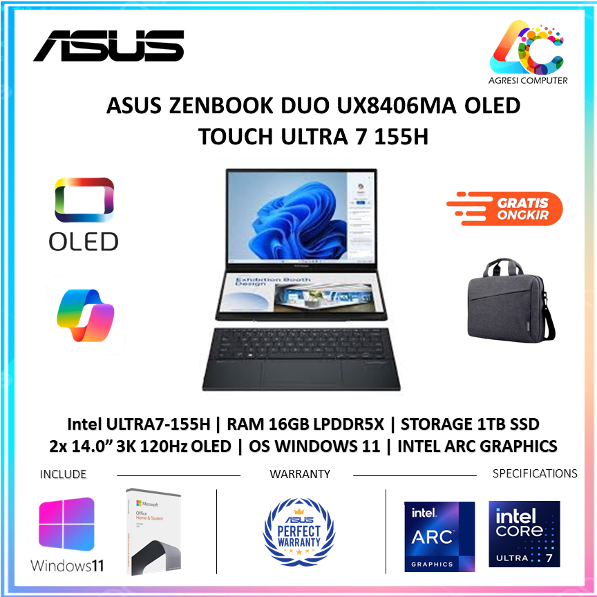 ASUS ZENBOOK DUO UX8406MA OLED TOUCH ULTRA 7 155H 16GB 1TB W11