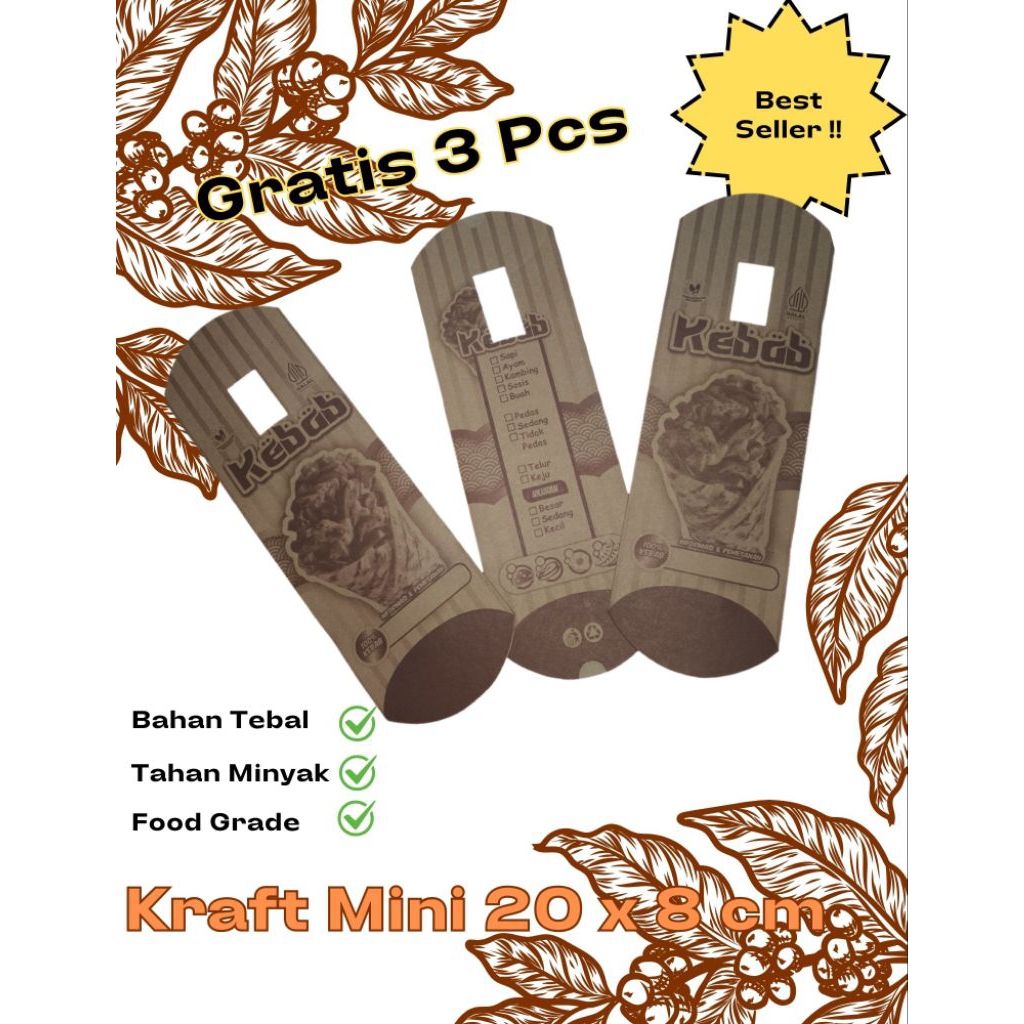 

BOX KEBAB | PACKAGING KEBAB | BUNGKUS KEBAB ISI 100 PCS ( 24 x 9 cm ) GRATIS 3 PCS