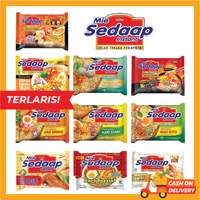 

Mie Sedaap Instant All Variant - Goreng Ayam Bawang Soto Kari Ayam Ayam Spesial Bakso Spesial