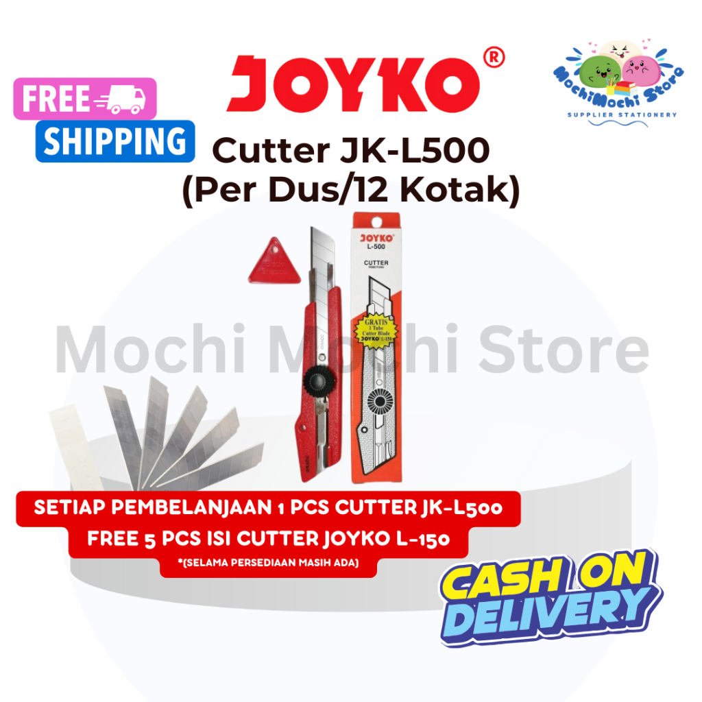 

PER DUS/12 PCS Cutter Joyko JK-L500 GRATIS 60 PCS ISI CUTTER JOYKO L-150 | Pemotong Joyko JK-L500 | Pisau Cutter Joyko