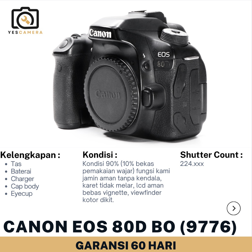 Canon Eos 80D Body Only (Bekas) - 24MP , WiFi, Full HD, NFC - Unit Body(9776)