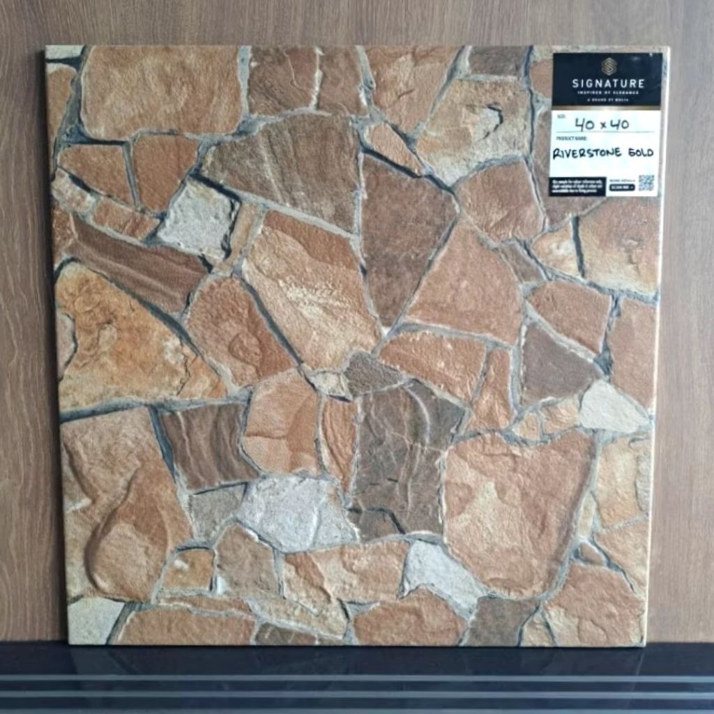 (Ongkir Diluar Aplikasi) Keramik Lantai Kasar 40x40 RIVERSTONE GOLD Mulia