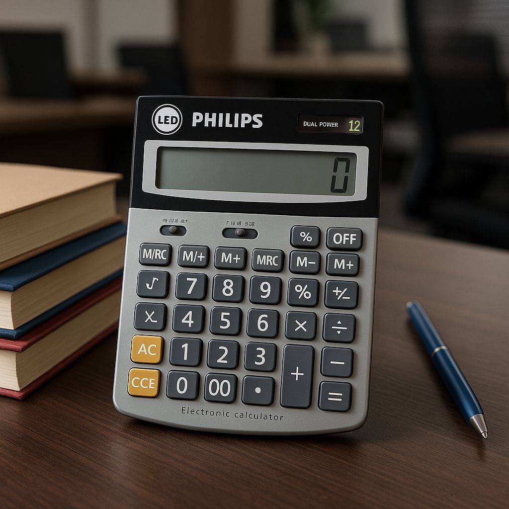

PHILIPS 12-Digit Dual Power Desktop Calculator – Large Display, Business & Office Use
