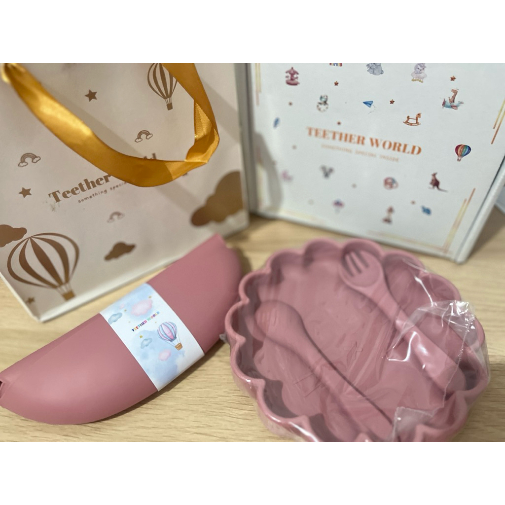 Preloved bundling set MPASI silikon warna dusty pink - lapak anin