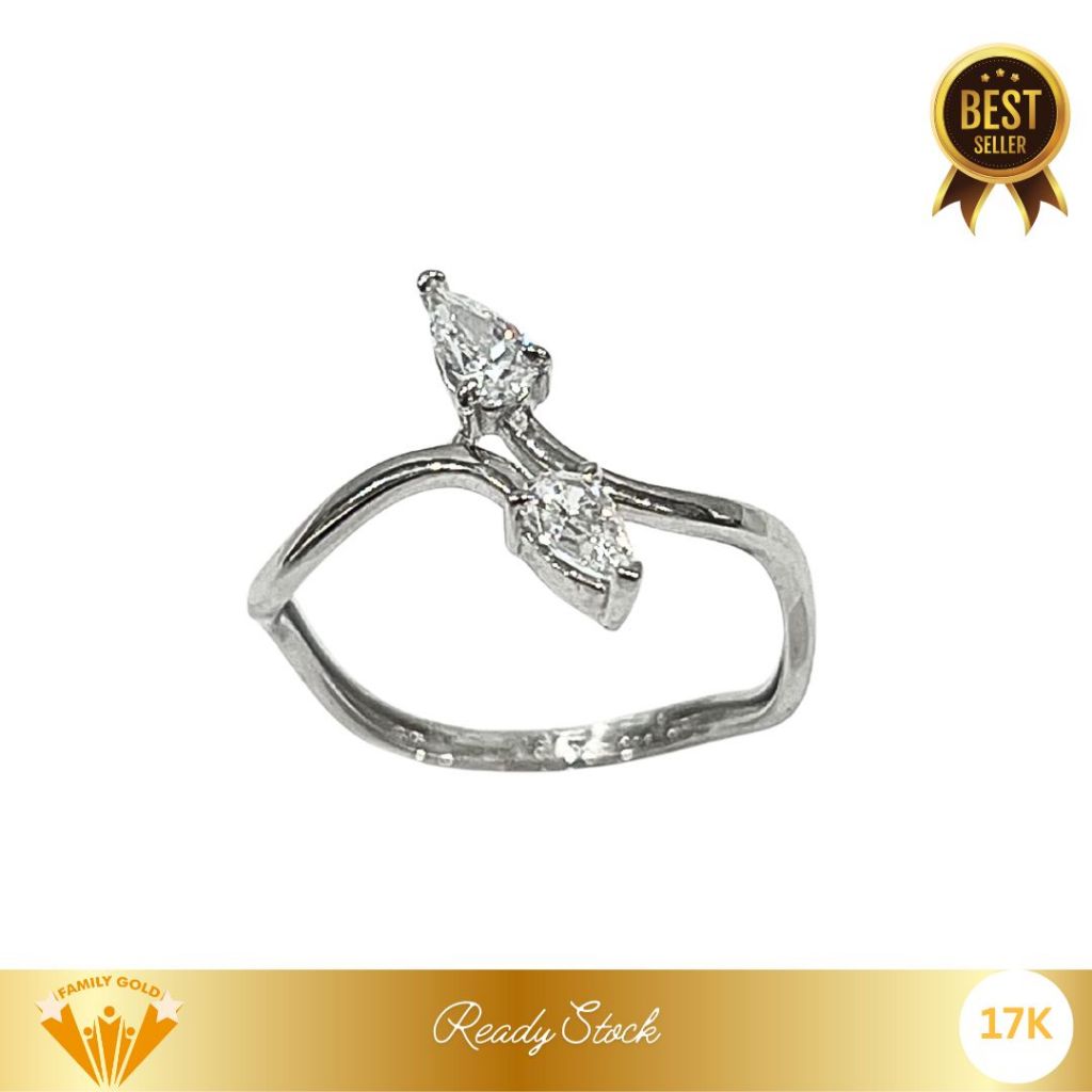 Cincin Emas White Gold Kadar 17K Model Wave Cuse Family Gold
