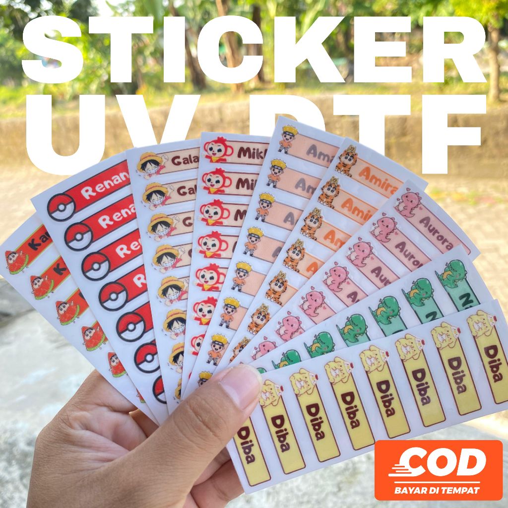 

Sticker UV DTF Custom Nama | Stiker Sendok Gelas Piring | Tahan Air & Gores