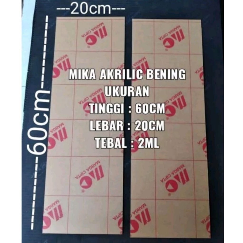 Mika Akrilik Bening Lembaran Panjang 60cm Lebar 20cm Tebal 2mm