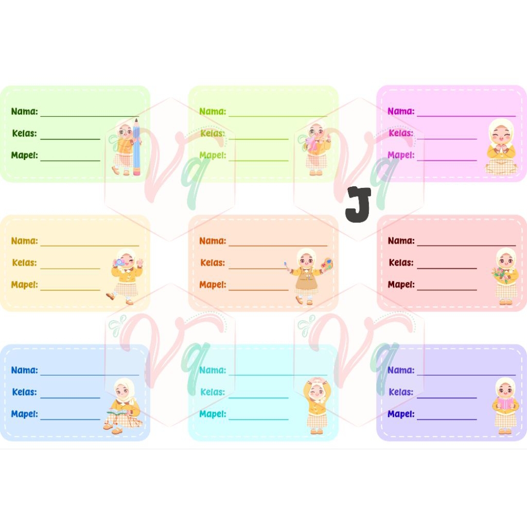 

1 set isi 9 pcs Stiker/Label Nama Buku Tulis Anak Sekolah part 2