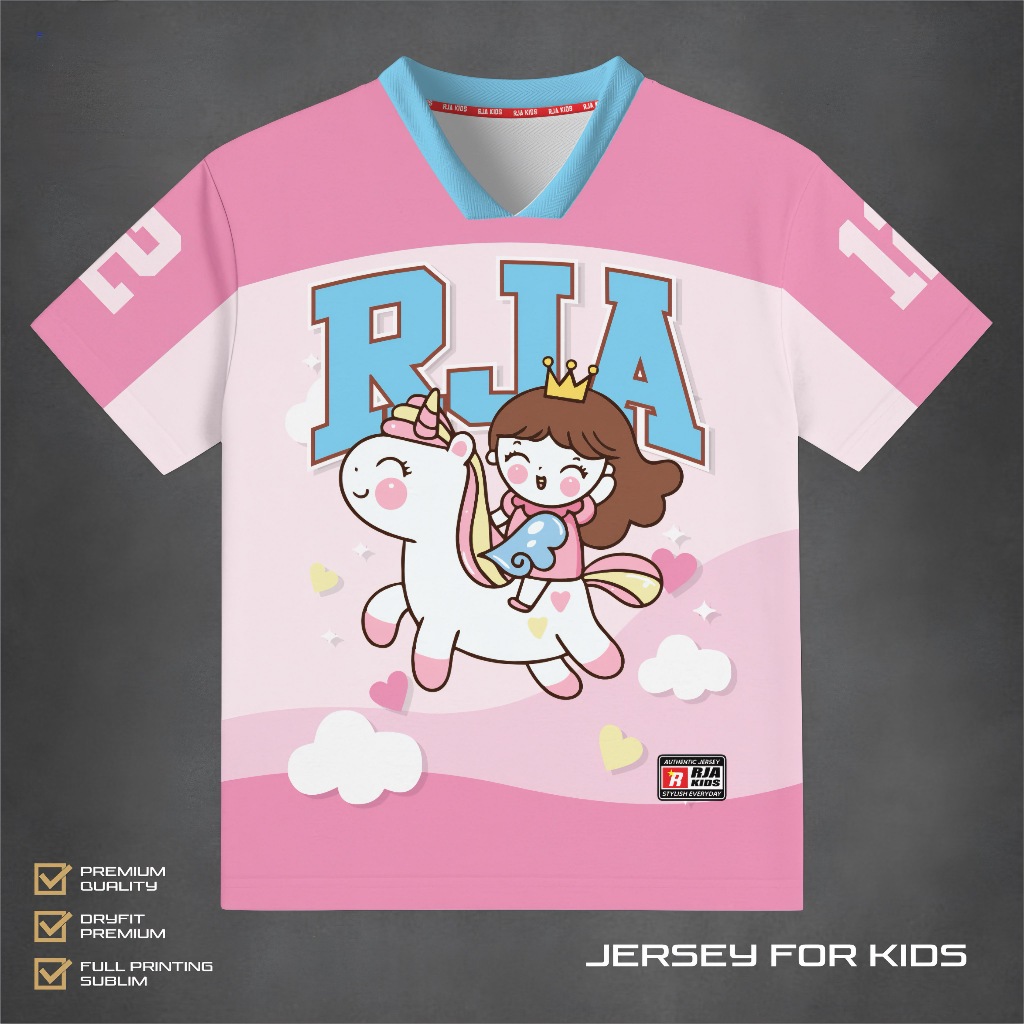 Jersey Anak Perempuan RJA 12 | Kaos Gaya Korea Unicorn Princess | Baju Anak Retro Streetwear 3–10 Ta