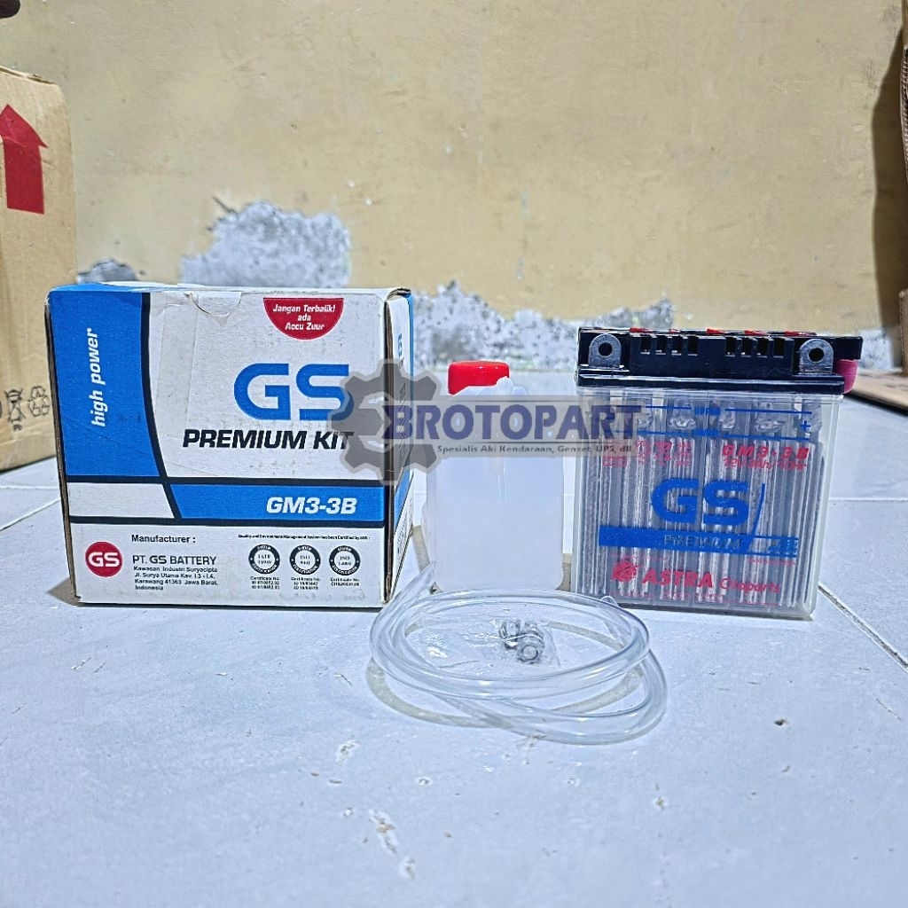 Aki Motor GS ASTRA GM3-3B Aki Basah 12 volt 3Ah