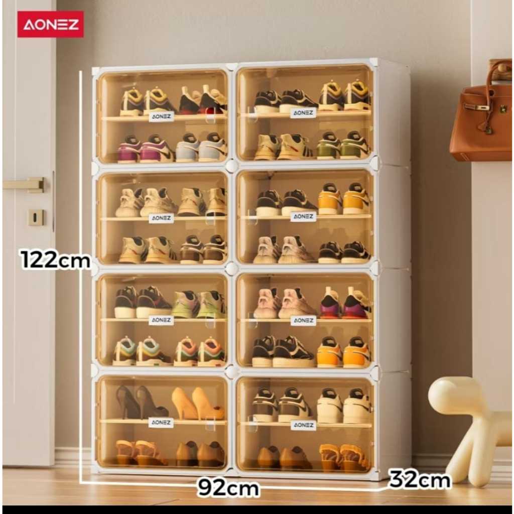 AONEZ Rak Sepatu Tas 2 Kolom 8 Layer Tempat Penyimpanan Tas Sepatu Anti Debu Plastik