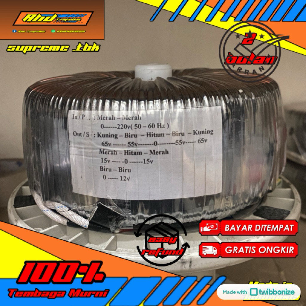 trafo donat 15A ct65 tembaga murni full supreme