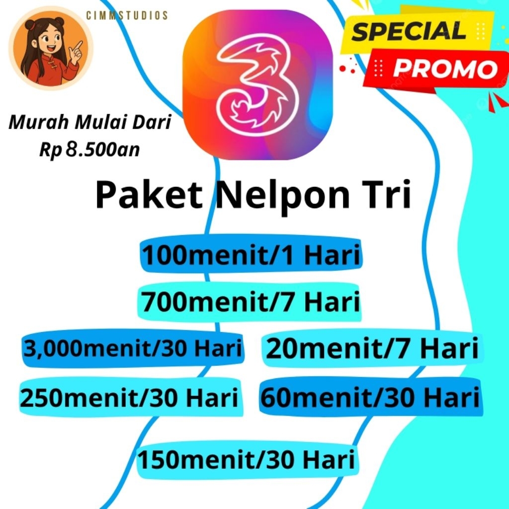 Paket Nelpon Tri Three Bebas Bicara | Cimmstudios