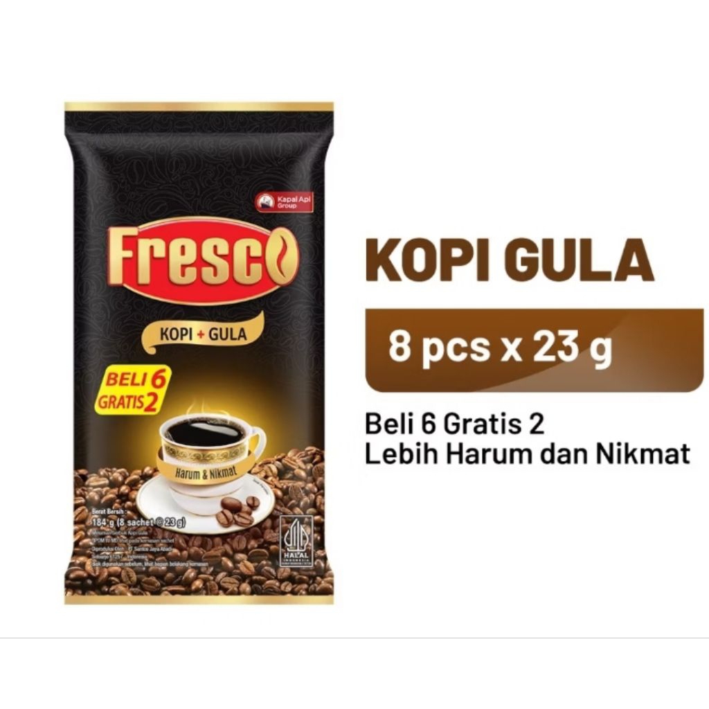 

Fresco kopi + gula 1 renceng = 8 pcs x 23 gr