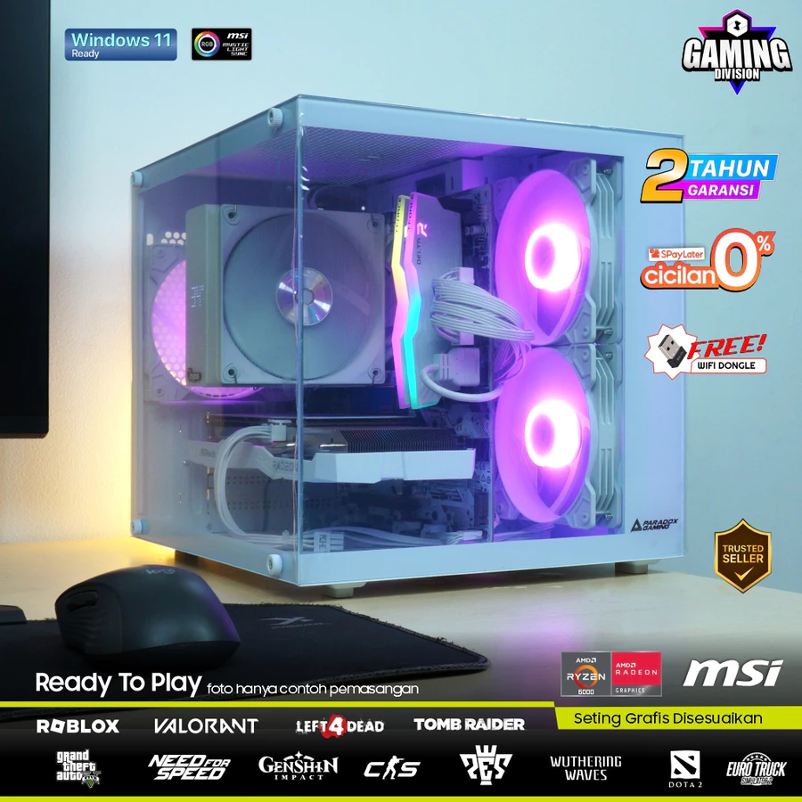 KOMPUTER / PC GAMING FULLSET RYZEN 5 5500GT RADEON 7 RAM UP 32GB SSD 256GB NVME HDD 1TB MONITOR 24 I