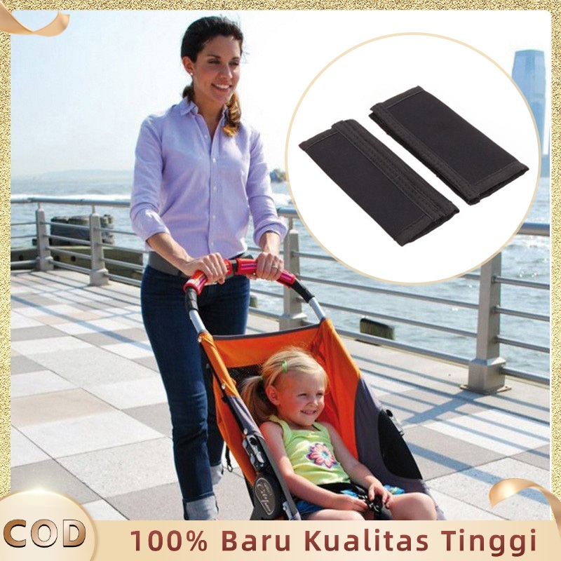 Sepasang Pelapis Tali Seat Belt Black Polos Pad Pelapis Pegangan Stroller Cover Pegangan Stroller