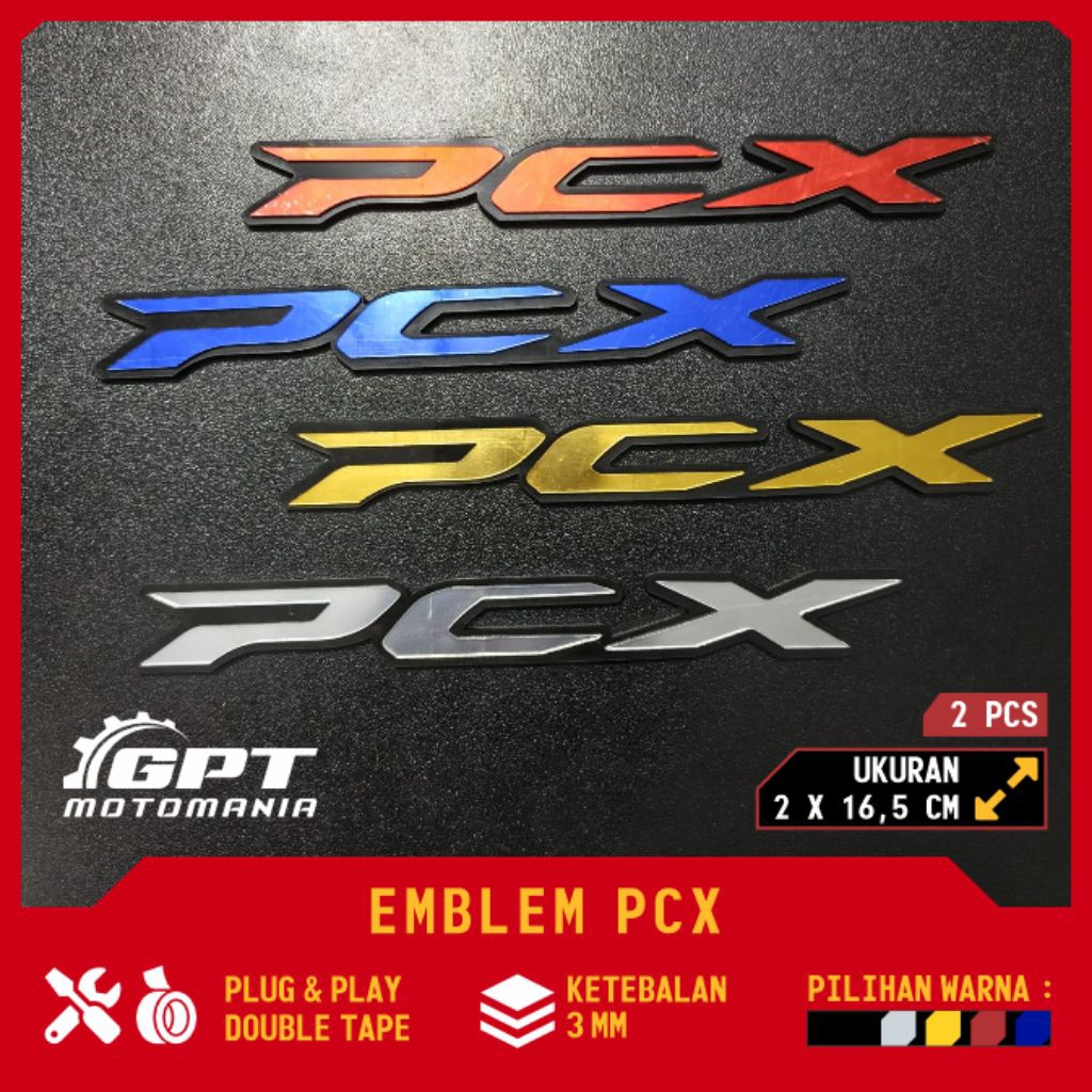 PCX GOLD SILVER MERAH BIRU STIKER AKRILIK MIRROR EMBLEM MOTOR PCX DOUBLE TAPE