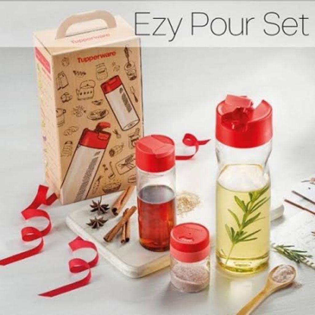 Ezy Pour Set Tupperware | Ezy Condiserve Chili Guava Tupperware | Large Table Dispenser Set Merah Tu