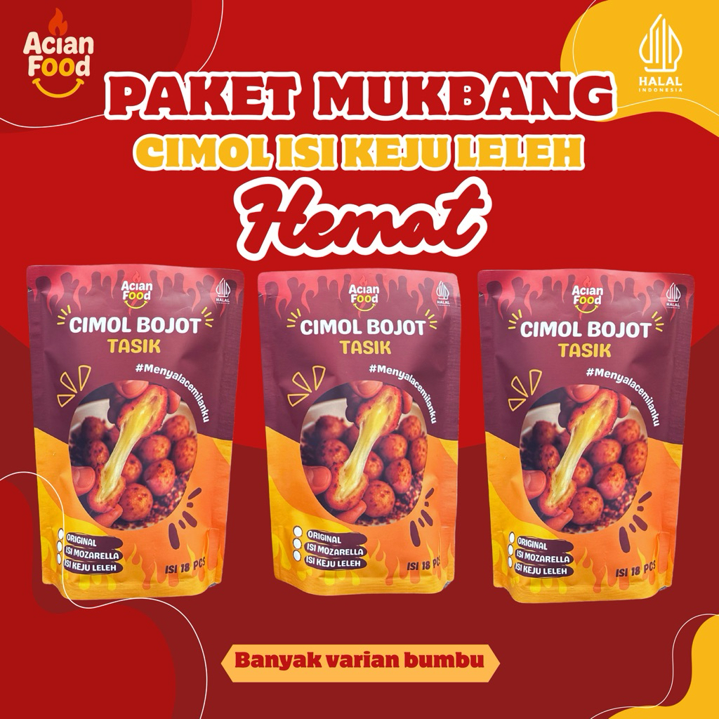 

paket MUKBANG 3 pack Cemilan Cimol Bojot Tasik isi KEJU LELEH isi 18 pcs/pack Acian Food