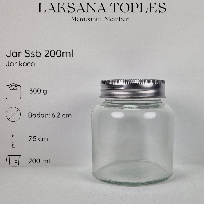 Jar SSB 200ml/ Jar kaca serbaguna dengan tutup/ jar kaca makanan ringan/ jar kaca 200ml dengan lid