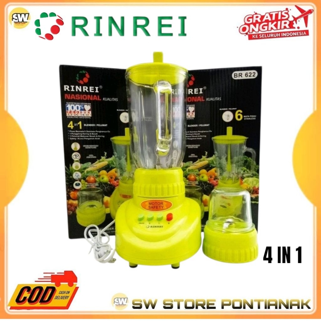RINREI BLENDER 4IN1 BR 622 / BELENDER RINREI 4IN1 NATIONAL / NASIONAL / BLENDER RINREI KACA