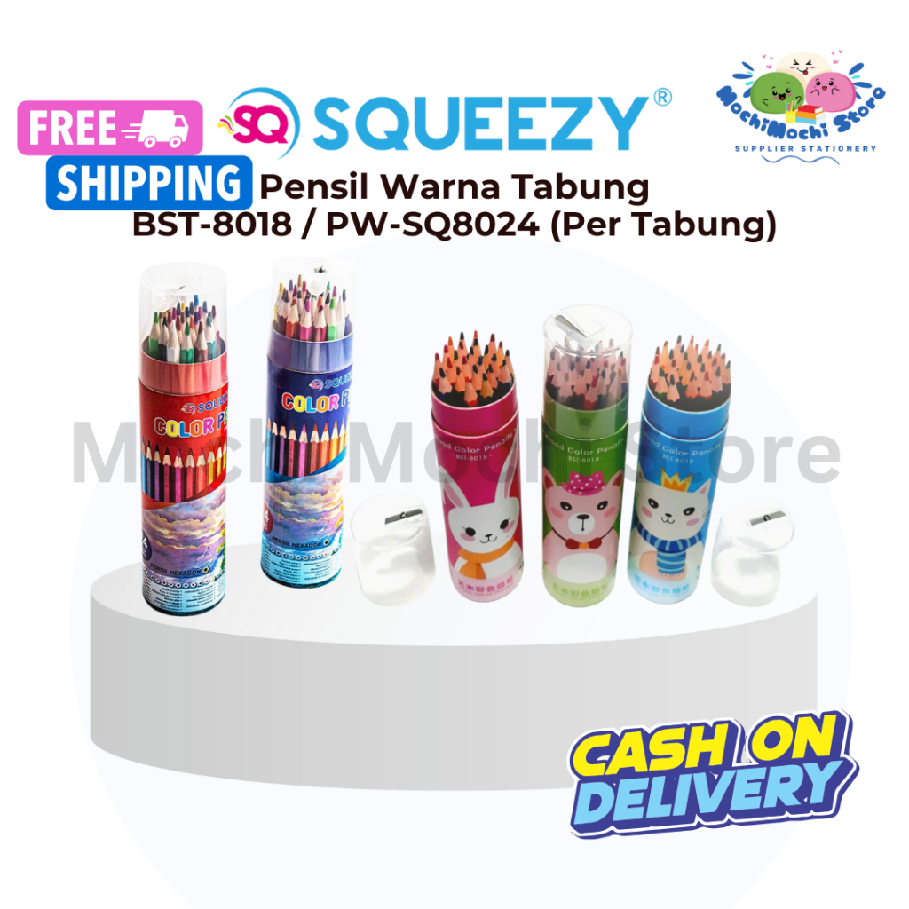 

Pensil Warna Tabung 24 Warna + Serutan BST-8018/PW-SQ8024 | Squeezy Fancy 1 Set 24 Warna Lengkap dengan Serutan