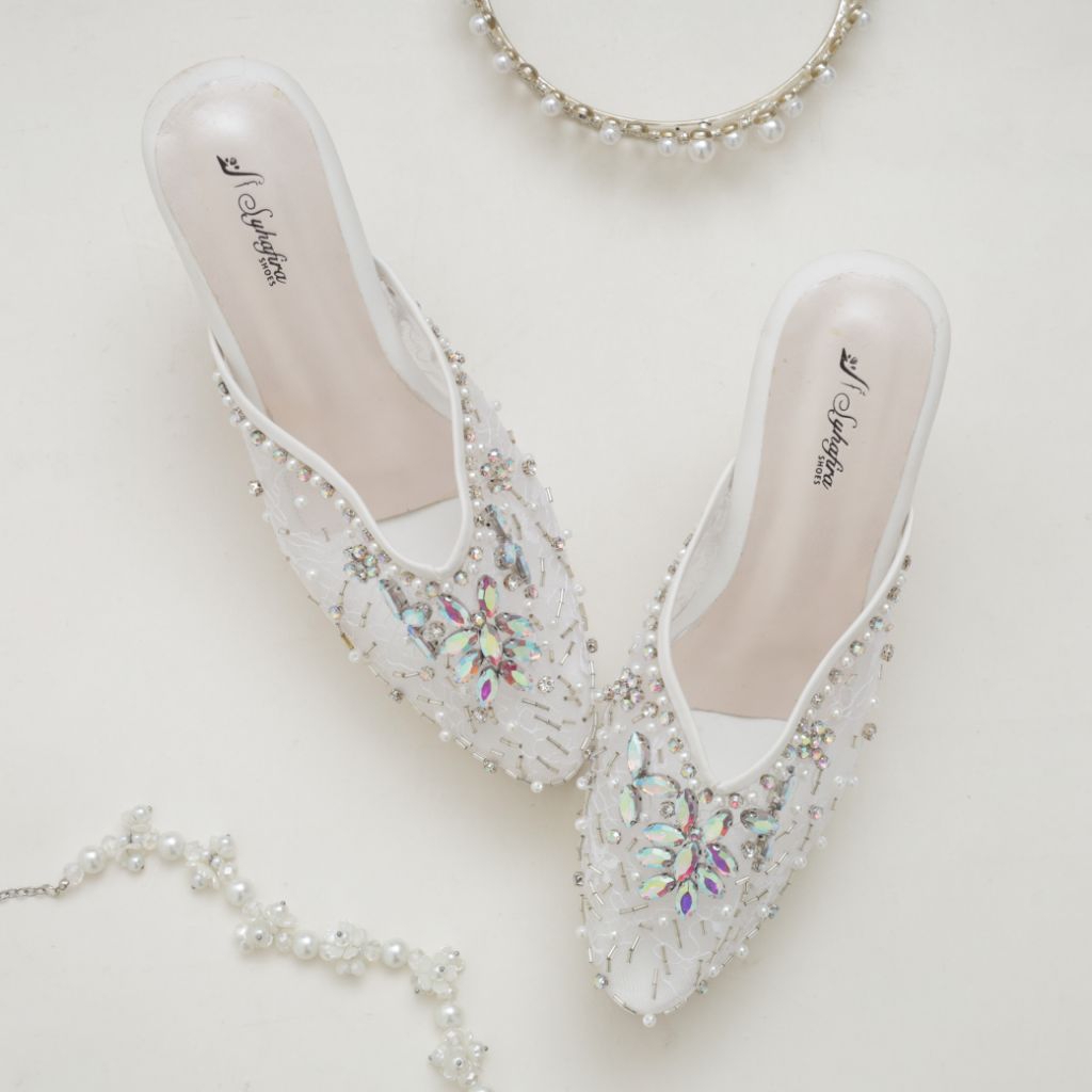 Syhafira -Selop Pengantin Anzani Heels Wedding 10 cm Putih