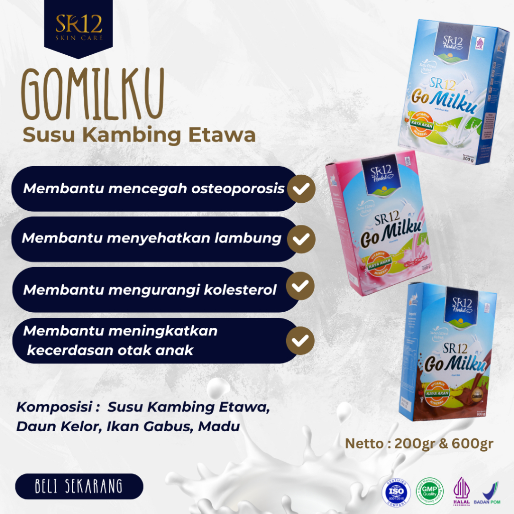 

GOMILKU SR12 / SUSU KAMBING ETAWA UNTUK MENJAGA KESEHATAN TUBUH DAN TULANG KUALITAS PREMIUM PRENGUS