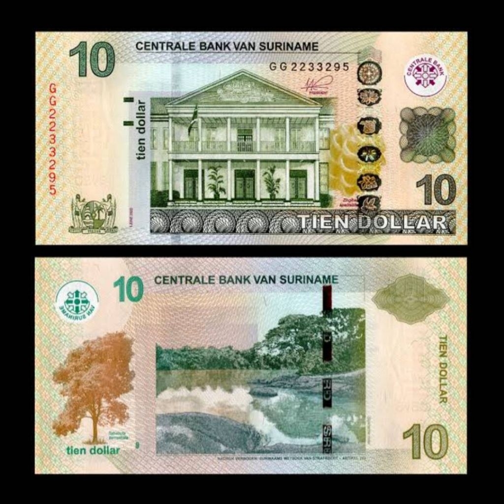 UANG SURINAME 10 GULDEN 2020 UNC HOLOGRAM GRESS ORIGINAL BANKNOTE