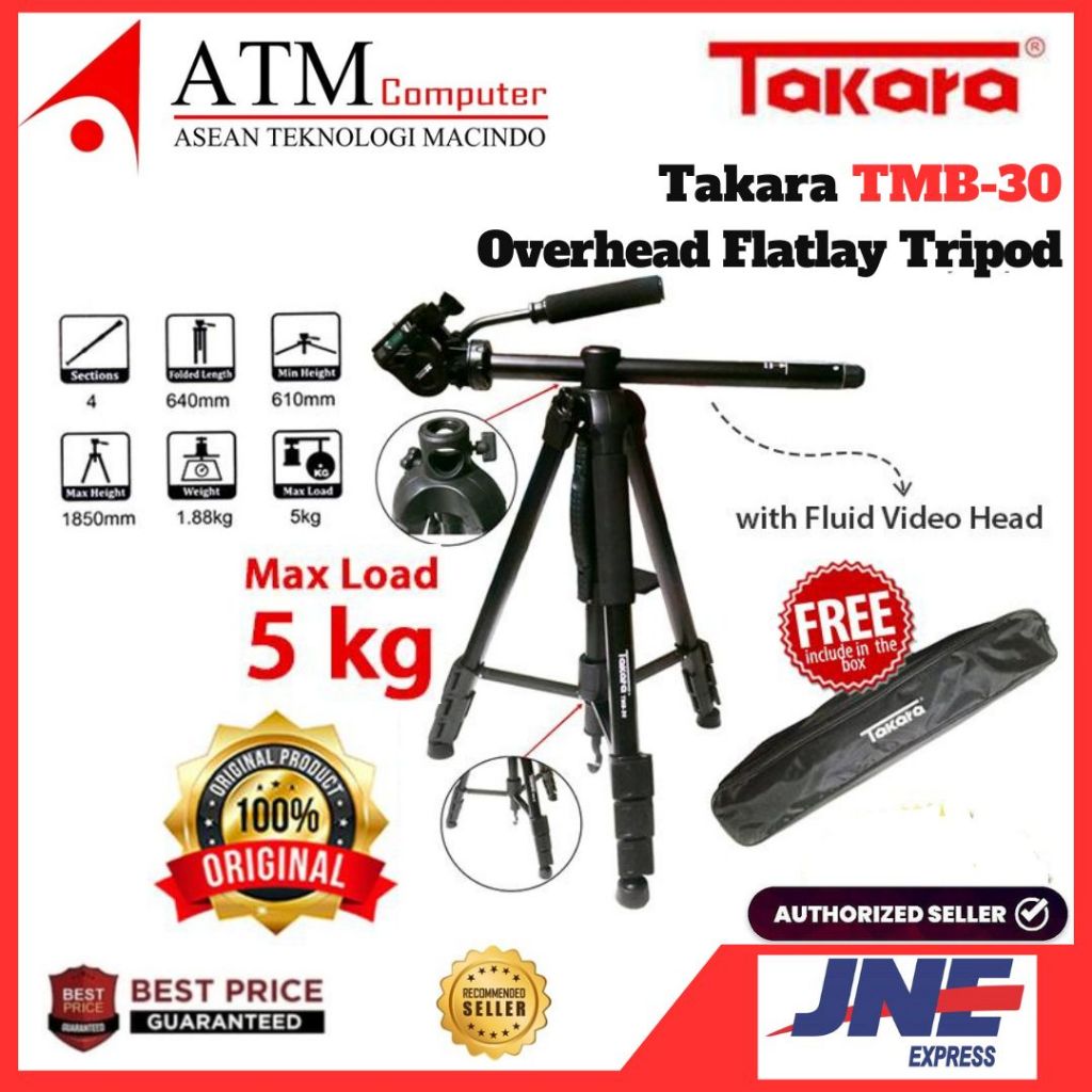 Takara TMB-30 Flatlay Tripod Monopod with Fluid Video Head TMB30 TMB 30 RESMI