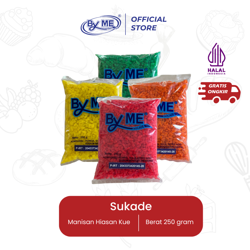 

BYME Sukade Fruit Chips 250g - Sokade Manisan Buah Kering Warna Merah Hijau Kuning Oranye Topping Roti Kue