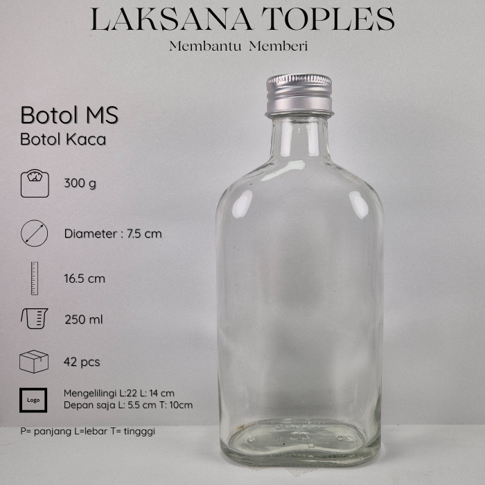 Botol MS 250 ML/ botol Jus, kopi kombucha/ botol kaca bening,aesthetic, unik, dengan tutup