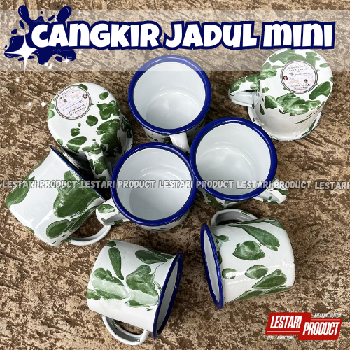 (6PCS) CANGKIR JADUL MINI LORENG HIJAU | CANGKIR ENAMEL | MUG JADUL | MUG ENAMEL | MUG BLIRIK | GELA