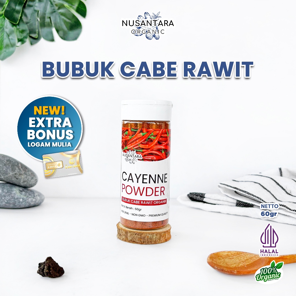 

Nusantara Organic Bubuk Cabe Rawit Cayenne Pepper Seasoning Organik Asli Tanpa Campuran 60gr