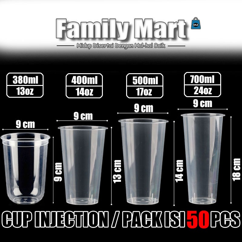 Family Mart (isi 50 pcs) Cup Injection 12oz/380ml - Cup Injection 14oz/400ml - Cup Injection 16oz/50