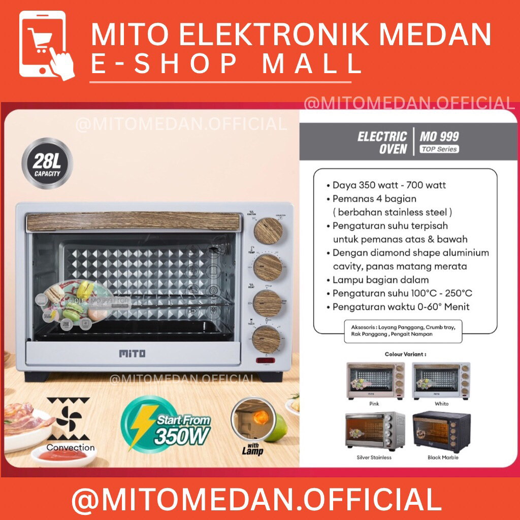MITO MEDAN - MITO Electric Oven MO999 TOP WOOD SERIES 28L Original Pink Pemanggang Kue dan Makanan