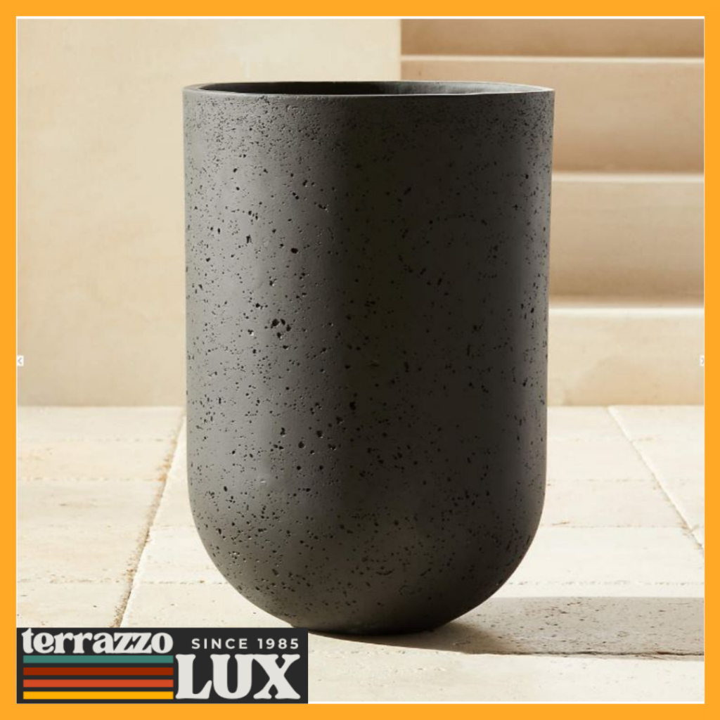 Pot Teraso Tanaman Tinggi Hitam Doff Terrazzo unik