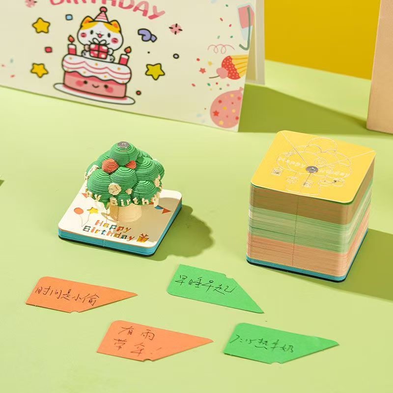 

3D paper sculpture wishing tree 3D sticky note book artwork, hand torn creative sticky notes, desk calendar