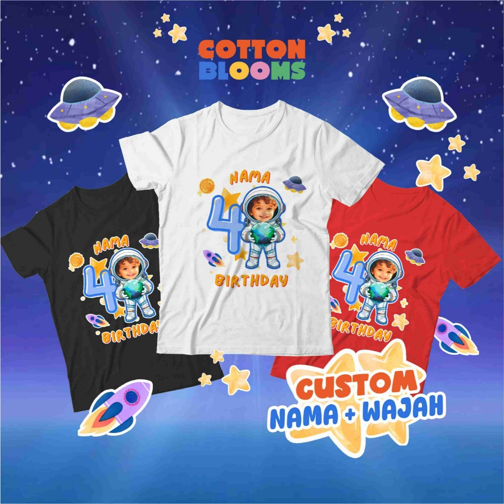 Kaos ulang tahun anak free custom stiker wajah dan nama / kaos anak ulang tahun custom nama dan waja